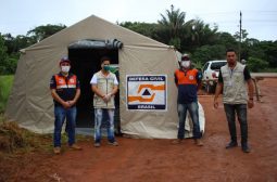 Barracas cedidas pela Defesa Civil do Amazonas para serem utilizadas no município de Iranduba como apoio nas ações de combate ao COVID 19